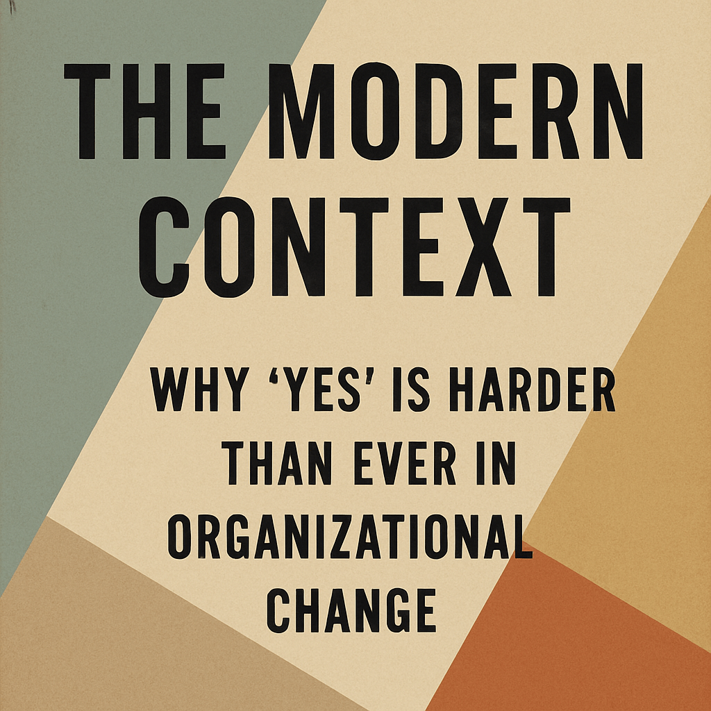 Text graphic titled "The Modern Context" discussing challenges of saying 'yes' in organizational change.