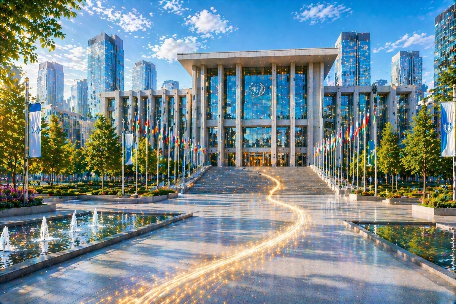 Government building with flags, reflecting organizational leadership and accountability in public sector change initiatives.