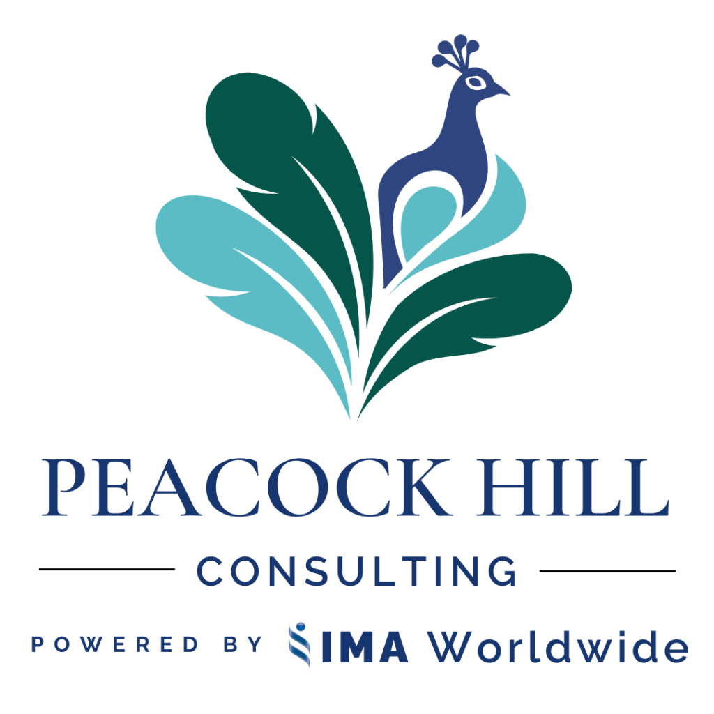 Peacock Hill Consulting logo featuring a stylized peacock and leaves, representing change management expertise.