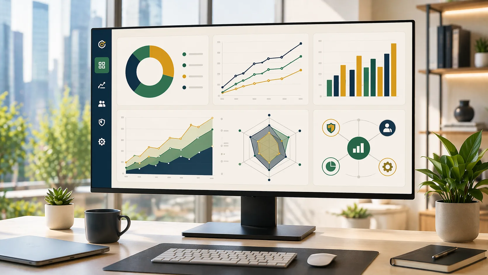 Dashboard displaying various performance metrics and growth trends for leadership assessment in change management.